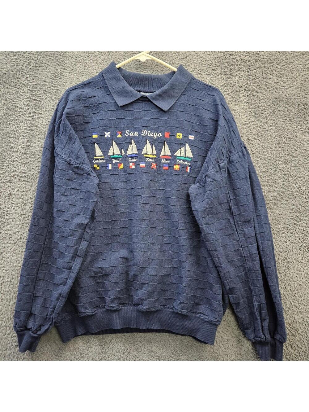 Crazy Shirts Shirt Men Small Long Sleeve Polo Heavy Knit Vintage 90s Sailboat